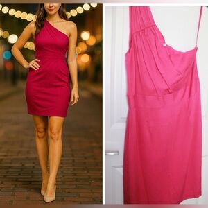 One shoulder sexy magenta cocktail dress date banana republic 8